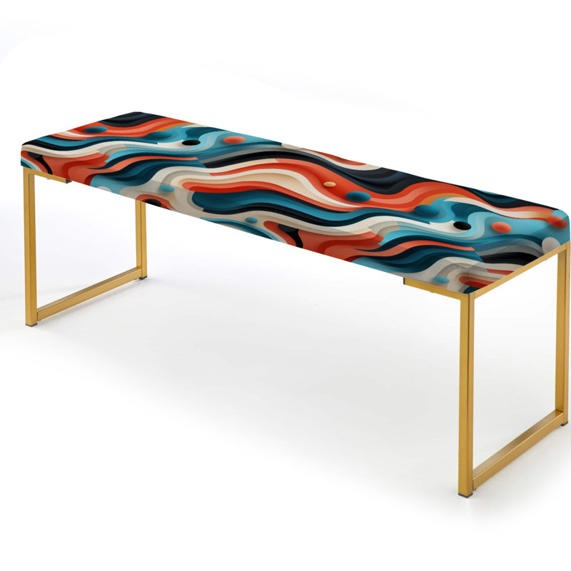 Banc rembourré géométrique doré, Blue And Orange Futuristic Vibes Striped