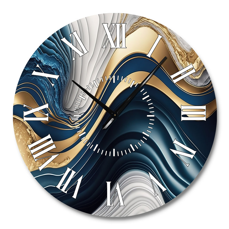 Horloge murale abstraite «Geode Waves Blue I», Grand
