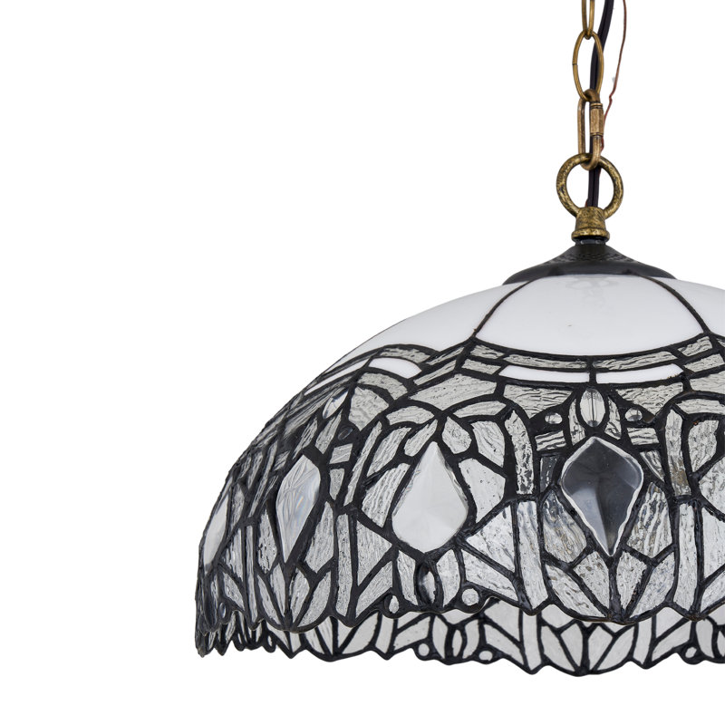 Suspension Tiffany noire à une lumière avec abat-jour en verre coloré multicolore
