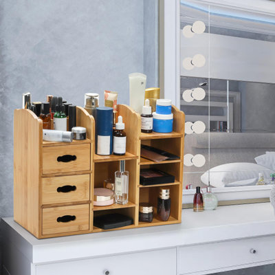 Organisateur de maquillage en bambou avec tiroirs, étagère de rangement multifonctionnelle