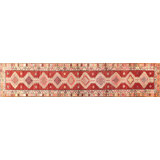 One-of-a-Kind Hand-Knotted 1960s 2'9" x 12'10" Wool Area Rug In Red/Orange/Beige