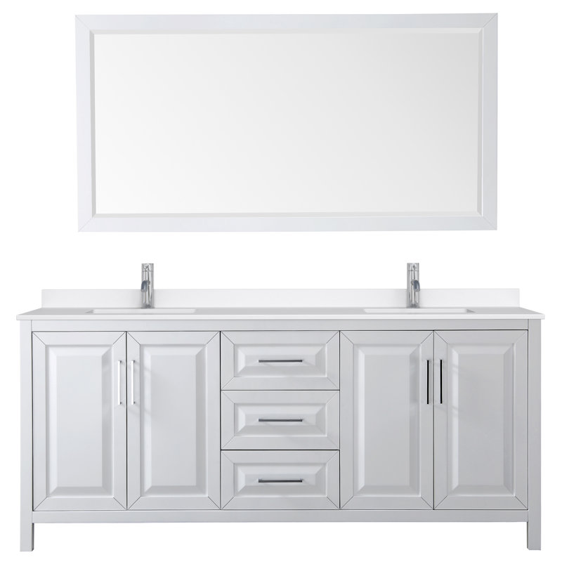 Daria 80'' W Vanity, White Quartz, White, Polished Chrome