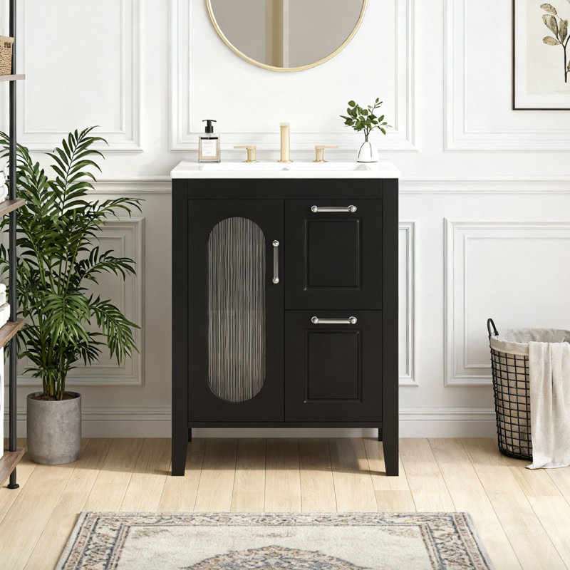 Meuble-lavabo 24 po avec comptoir en céramique, Noir