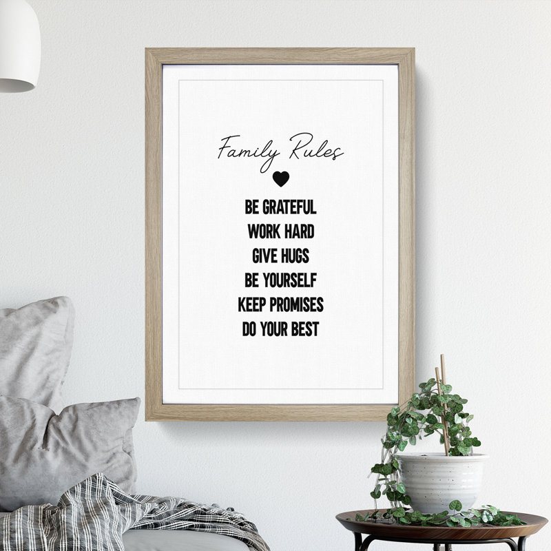 Family Rules - Picture Frame Typography, 36cm H x 27cm W x 2cm D, Oak