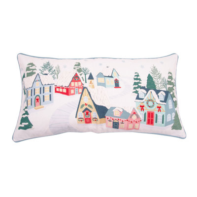 Boho Christmas Village Wonderland Tufted Lumbar Throw Pillow 12" x 24"