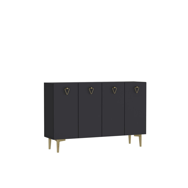 Modern Console Table with Wall-Mount Capability, Anthracite & Gold, 100% Melamine Coated Particle Board, Thickness: 0.7 inches | Numerous Shelves for Storage & Stylish Display, Elegant Design