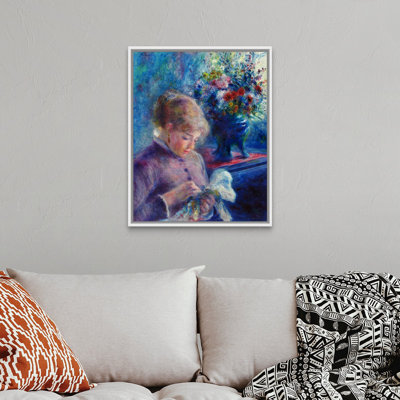 «Young Woman Sewing», reproduction sur toile