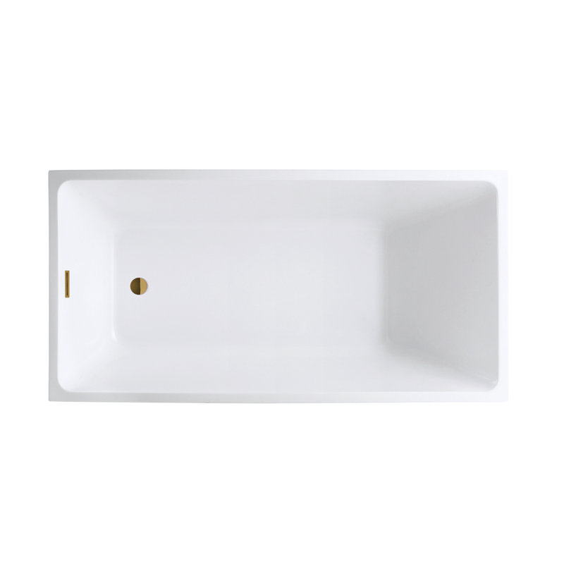 55" x 29" Freestanding Soaking Acrylic Bathtub, White/Titanium Gold