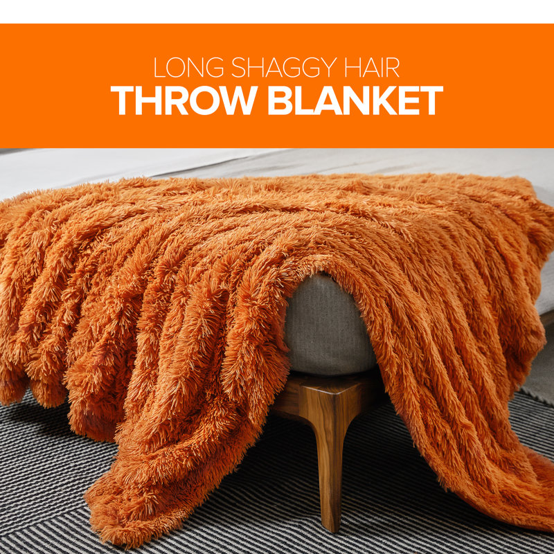 Rust Orange Reversible Faux Fur and Fleece Throw Blanket 60" x 70"