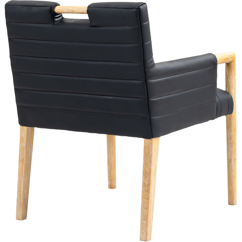 Aimee Vegan Leather Dining Arm Chair, Black Vegan Leather, Natural