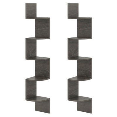 2 PCS Floating Bookshelf with Safe Round Edge Space-Saving Plant Display Shelf Grey