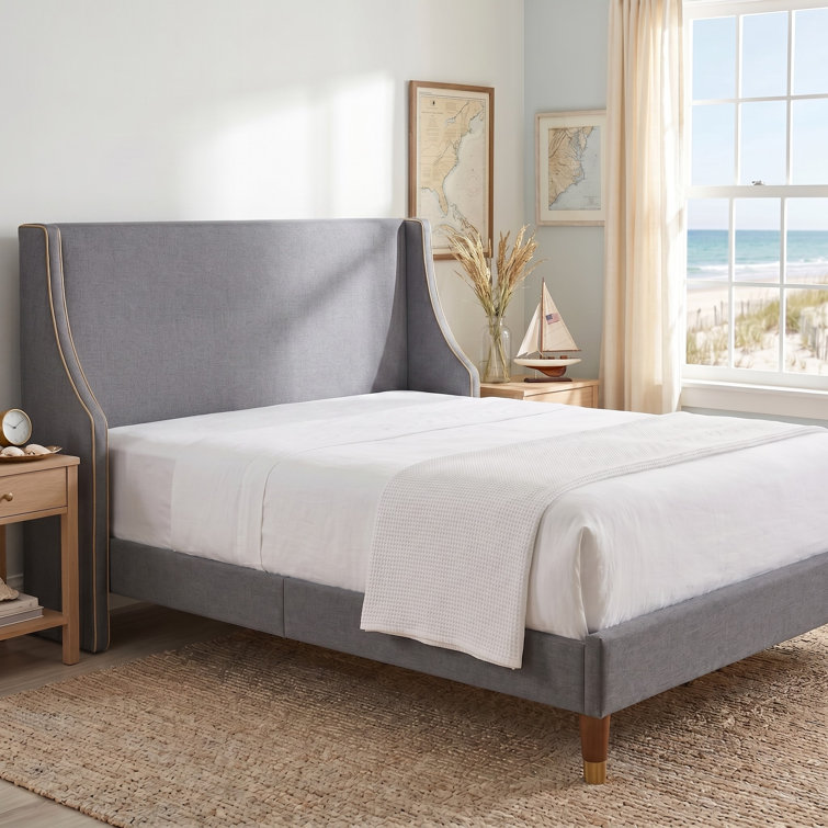 Melaya Wingback Upholstered Platform Bed Frame