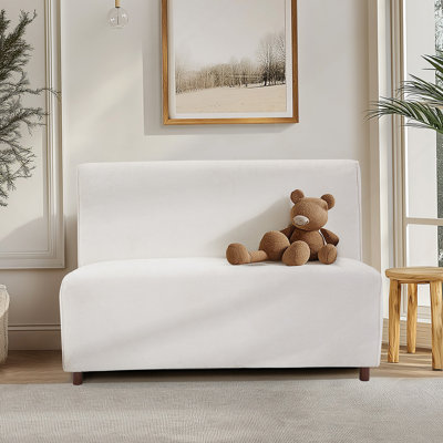 Causeuse 49 po avec housse bouclée beige 49 po avec coussin en éponge haute densité et pieds brun clair pour les salons modernes