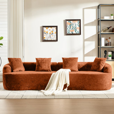 Curved , Orange Chenille With 3 Pillows, Deep Seat Couch For Apartment And Living Room, No Assembly Needed, Memory Foam Comfort, Pet - Suitable Room Decor, Assembly, Comfort