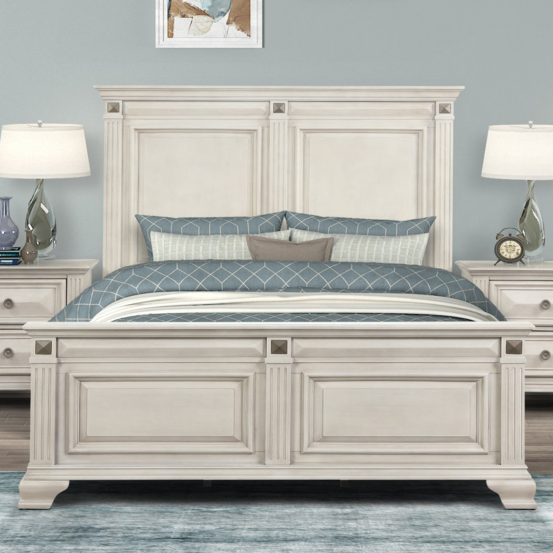 Queen Pine Wood Frame Bed with Headboard and Drawer