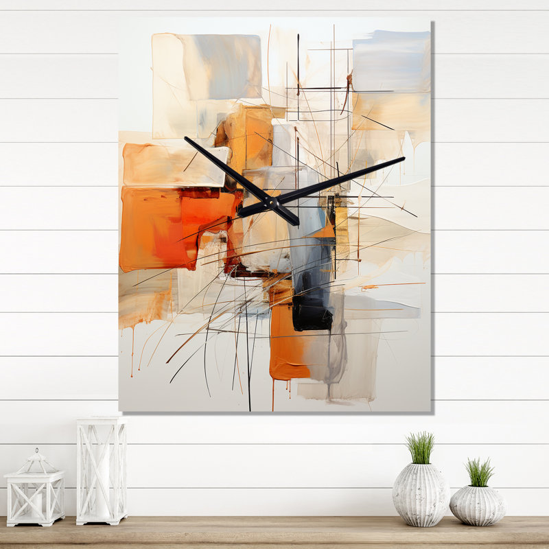 Orange orange, art abstrait au trait abstrait - horloge murale abstraite surdimensionnée, Petit