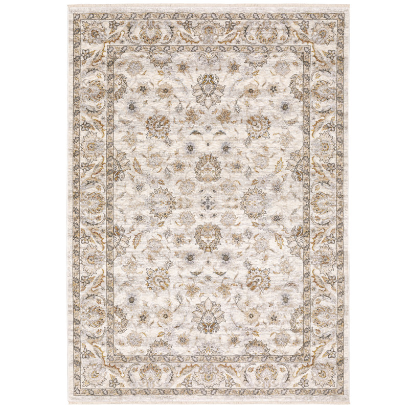 Tapis oriental ivoire / gris Atherine, Rectangulaire 9 pi 10 po x 12 pi 11 po