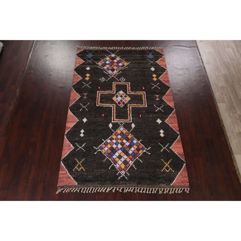 Tapis unique gris anthracite noué à la main 6 pi 3 po x 9 pi 9 po