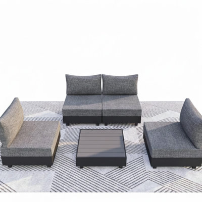 Ensemble modulaire de patio 5 pièces en aluminium gris avec chaises modulaires et table basse