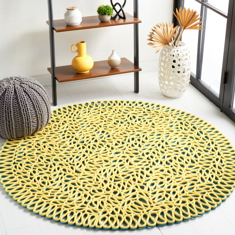 Tapis abstrait en microfibre noué à la main Fletching Novelty, Rond 4 pi