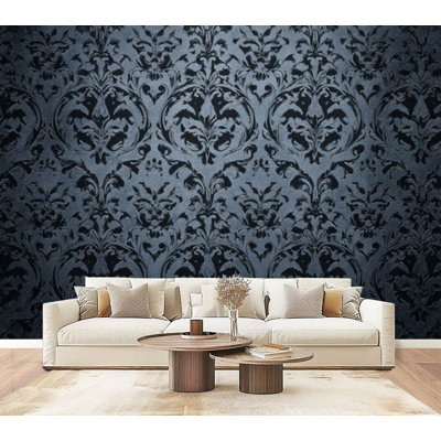 Peel and Stick Wallpaper Charcoal Grey Gothic Damask Victorian Wall Murals 69"H x 96"W Removable PVC Wall Paper Self-Adhesive Wall Decor for Bedroom Living Room Home Office