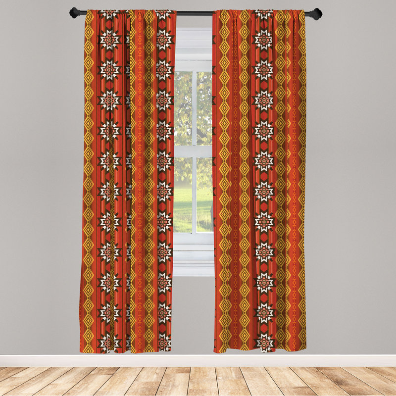 Indigenous Cultural Motif Semi-Sheer Rod Pocket Curtain Panels, 28" x 63"