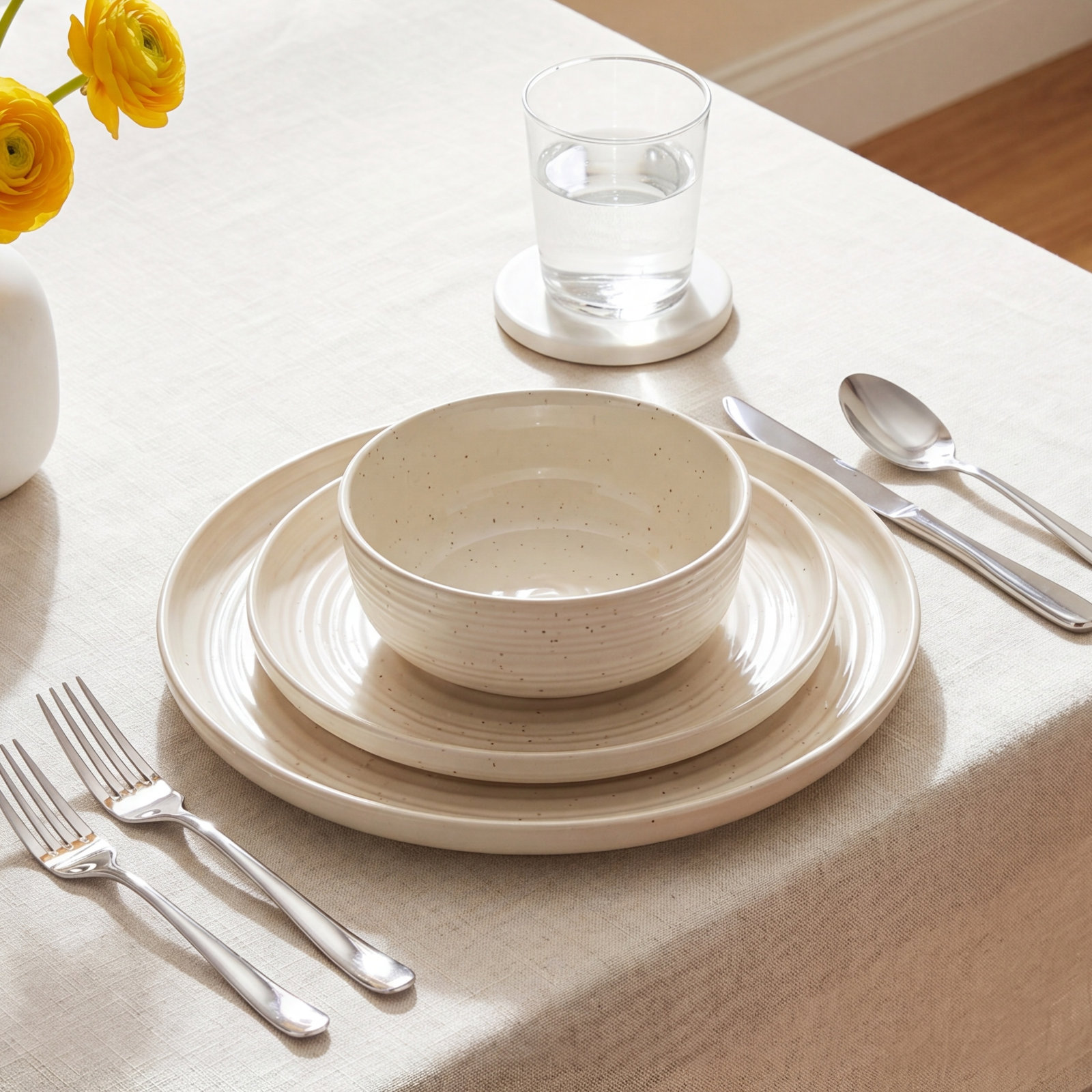 Stoneware Dinnerware Set, Beige