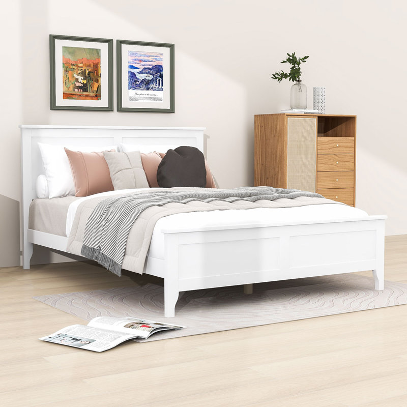 Zachai Wood Platform Bed Frame with Headboard, White, Full
