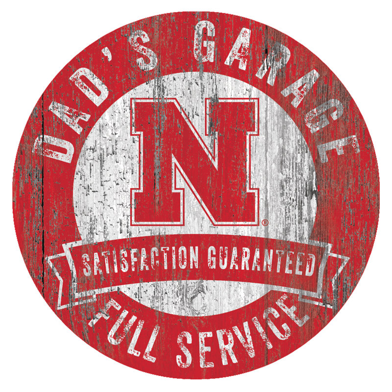 «NCAA Dad's Garage Sign», impression sur bois, Université du Nebraska