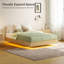Natural Floating Bed Frame With Led Lights, Modern Fluted Oak Platform Bed Frame Floating, Heavy Duty Metal Slats, No Box Spring Required-1476148910-1476148907