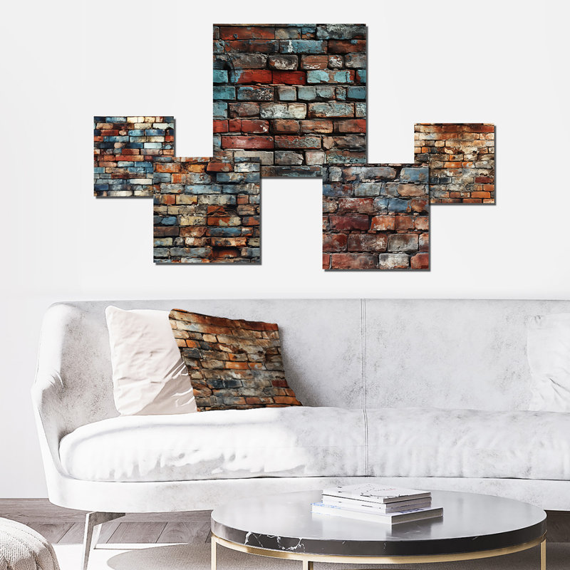 Brick Wall Elegance I - ensemble d'art abstrait mural de 5