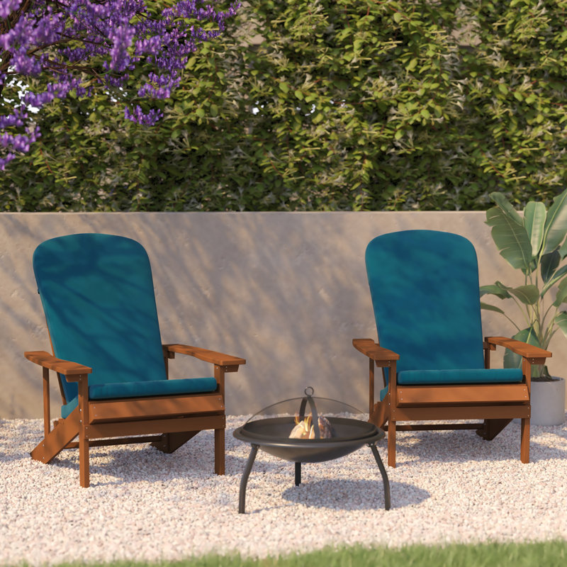 Rankins All-Weather Poly Resin Wood Adirondack Chairs with Cushions, Teak/Teal
