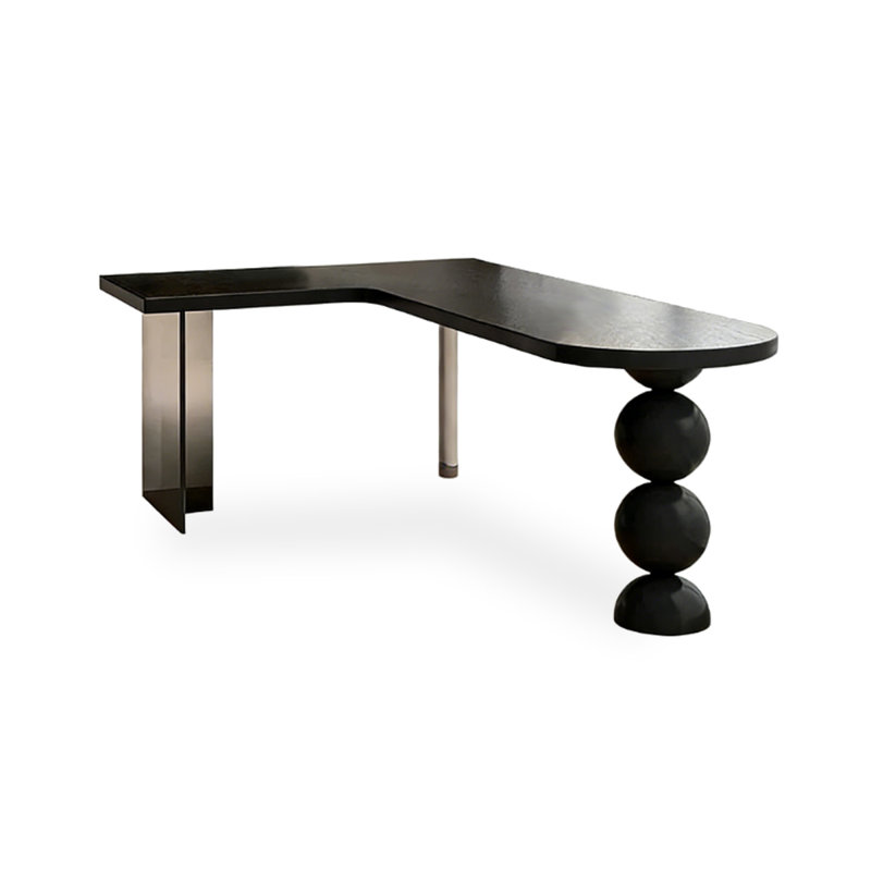 Bureau en bois massif en forme de L noir + bureau en acrylique, Retour à gauche, H 29,53 po x l 70,87 po x P 47,24 po