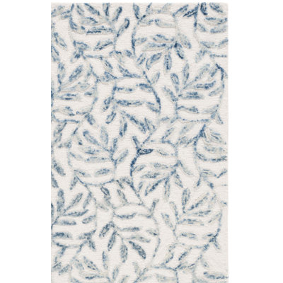 Jardin Hand Tufted Wool/Cotton with Latex Floral Rug in Ivory/Blue