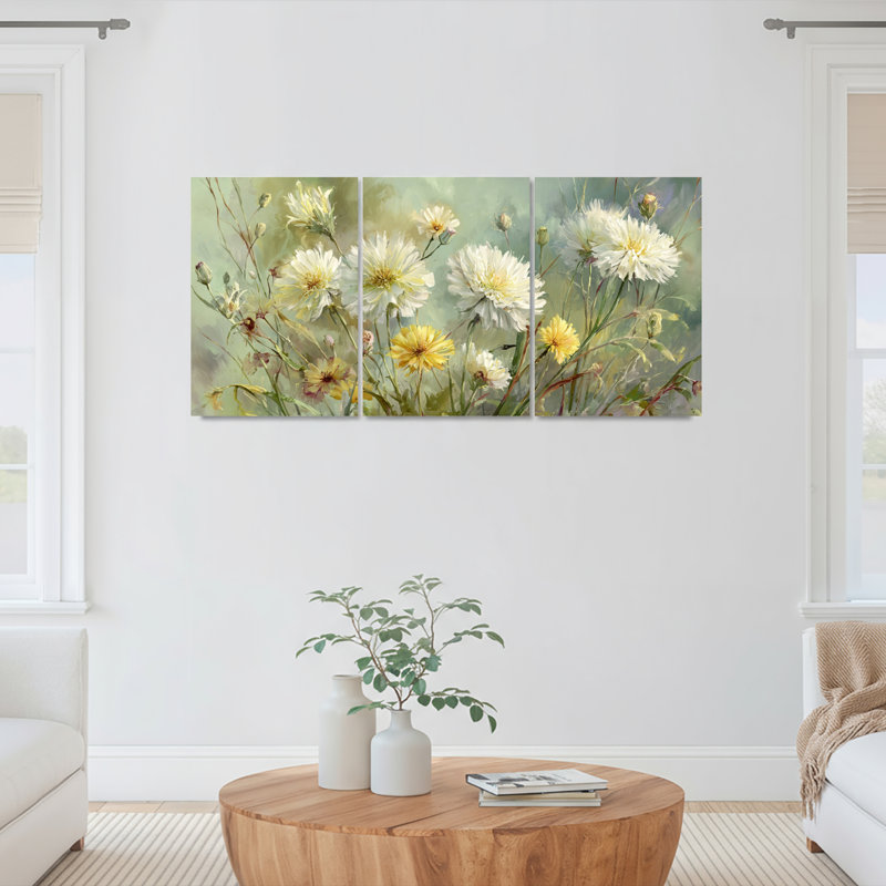 Ensemble de 3 panneaux muraux pour aquarelle florale, H 18 po x l 36 po