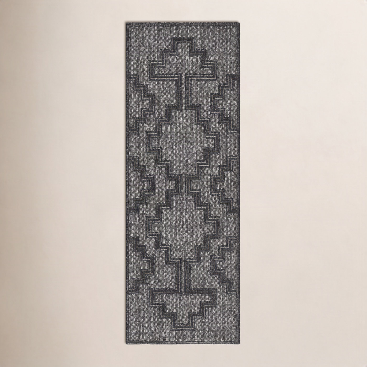 Ava Charcoal Moroccan Outdoor Rug, Runner 2'7" x 7'6"