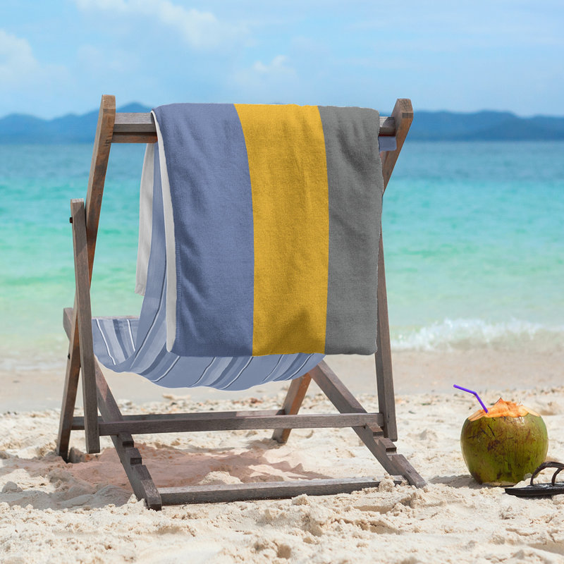 Cotton Blend Lightweight Beach Towel, Blue/Yellow/Gray
