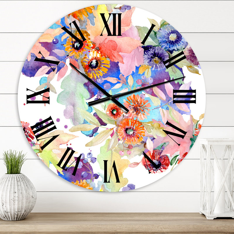 Bouquet de fleurs botaniques - horloge murale moderne, Petit