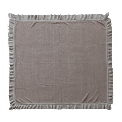 Cotton Knit Throw Blanket With Ruffled Edge