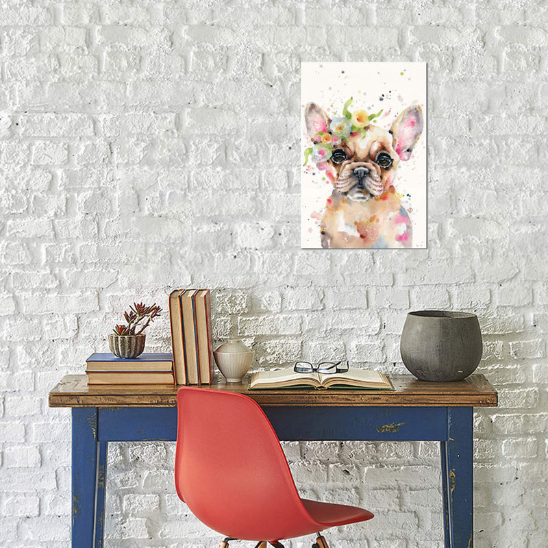 «Little Miss Frenchie», reproduction sur toile tendue, H 60 po x l 40po x P 1,5 po, Toile avec cadre noir, Pas de tapis