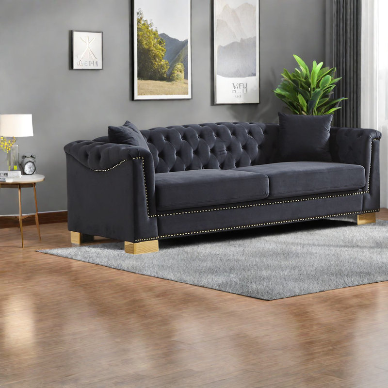 Canapé Chesterfield de luxe moderne, revêtu de velours, pour le salon