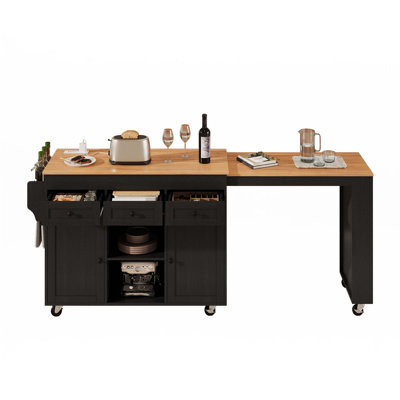 85.5" Kitchen Island With Extendable Dining Table