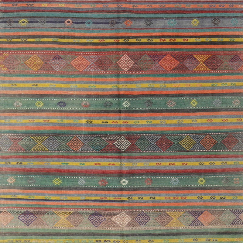 Tapis de zone verte/orange contemporaine, Carré 8 pi
