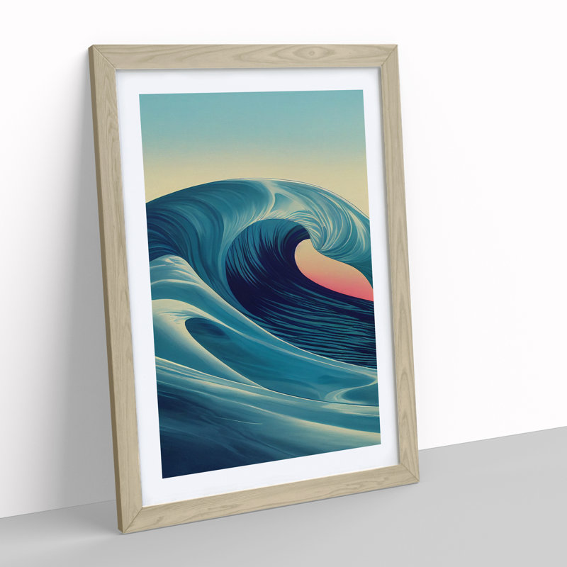 Sunset Ocean Wave No.1 - Single Picture Frame Painting, 34cm H x 25cm W x 2cm D, Oak Framed