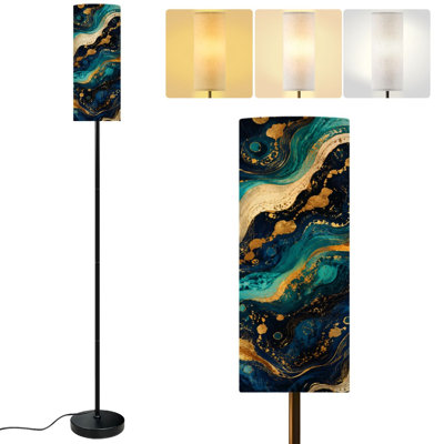  68.5" Standing Floor Lamp Marbled Blue Gold Ocean Art inspired by Ocean Waves Dimmable Metal Pole Lamp with Linen Lampshade LED Bulb Included