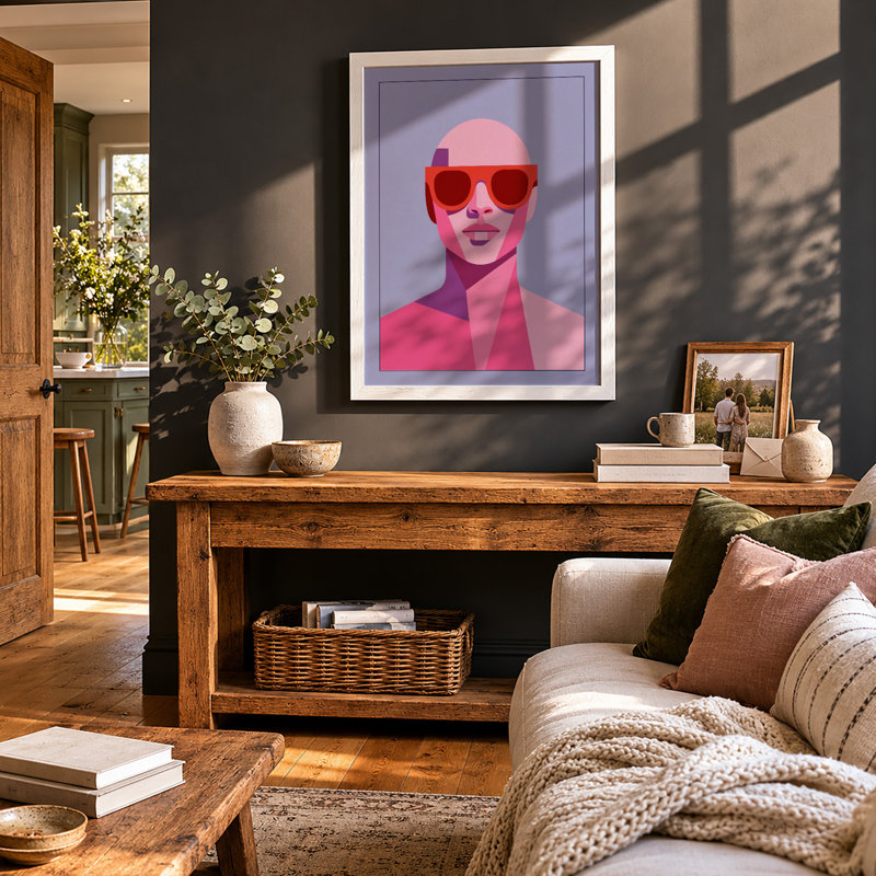 Pink Sunglasses Portrait Modern - Framed Print, A3 - 42.0 x 29.7 cm, White