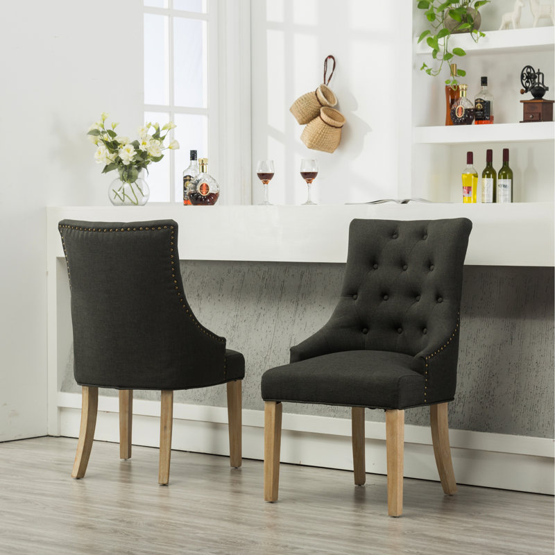Chaises d'hôtesses à boutons en bois massif (2) - Style à oreilles avec garniture cloutée captivante 2 têtes capitonnées et élégantes
