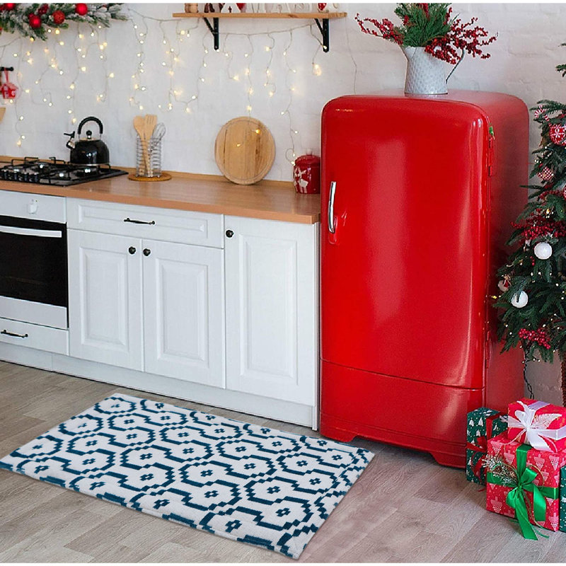 Teal Polyester Anti-Fatigue Kitchen Mat with Cotton Canvas Backing