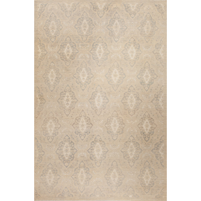 Tapis unique en laine noué à la main beige / brun de 6 pi x 9 pi