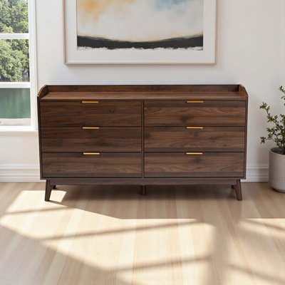 Jhordan Brown Finish Manufactured Wood Drawer Dresser, 33.71'' H X 62.15'' W X 15.5'' D